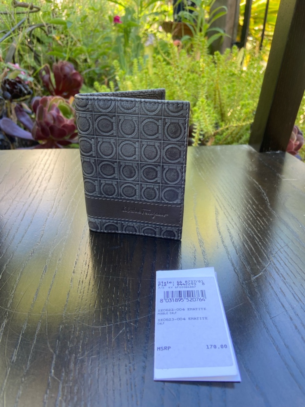 Salvatore Ferragamo Gray Embossed Gancini Card Holder